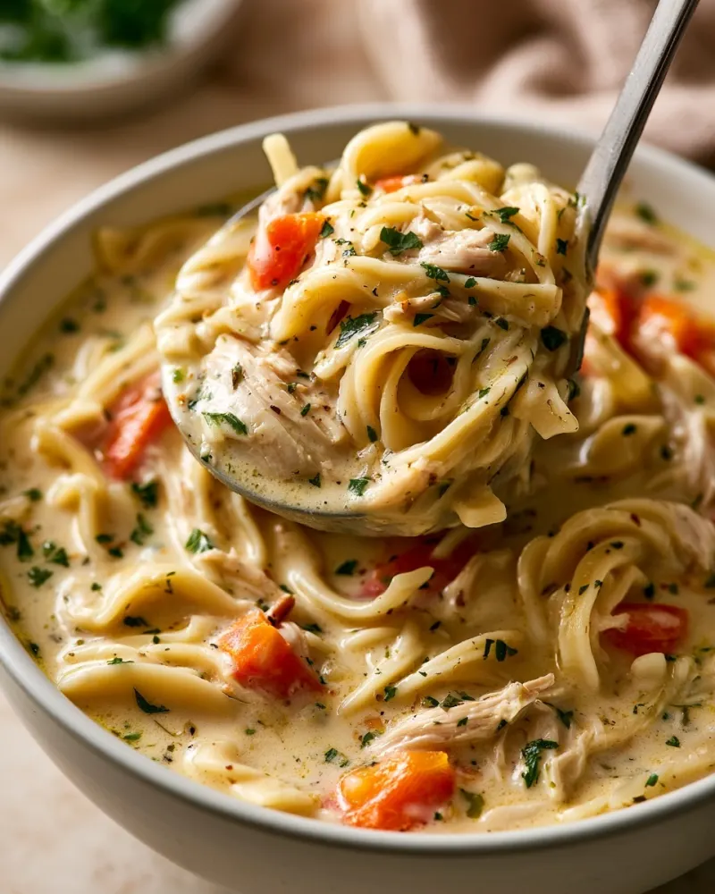 Creamy Chicken Noodle Soup with Herbs