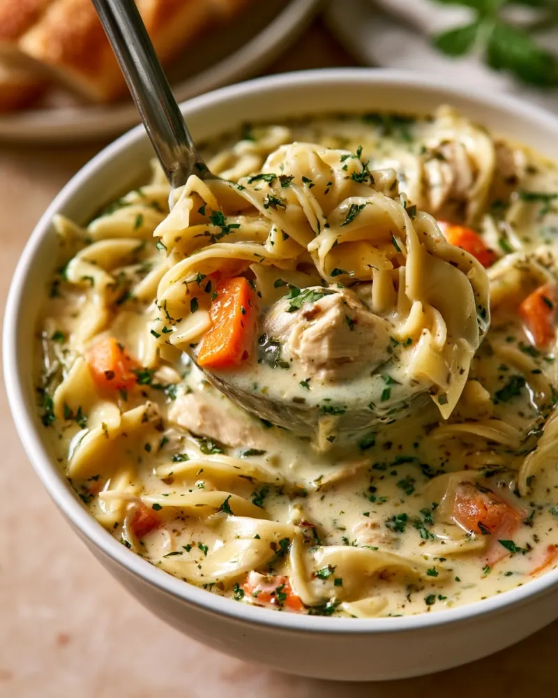 Creamy Chicken Noodle Soup with Herbs