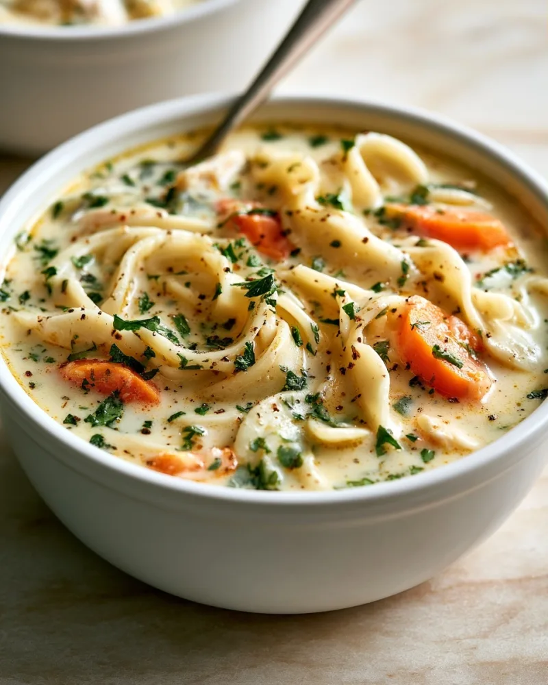 Creamy Chicken Noodle Soup with Herbs